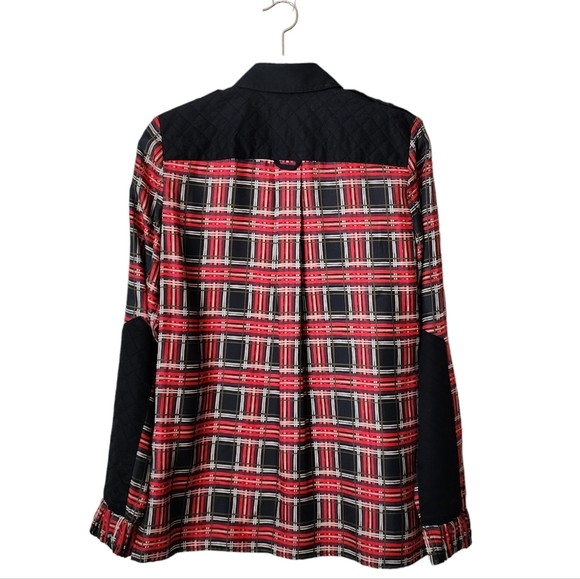 L.A.M.B GWEN STEFANI silk plaid button up shirt in red black size 2 - Picture 2 of 6